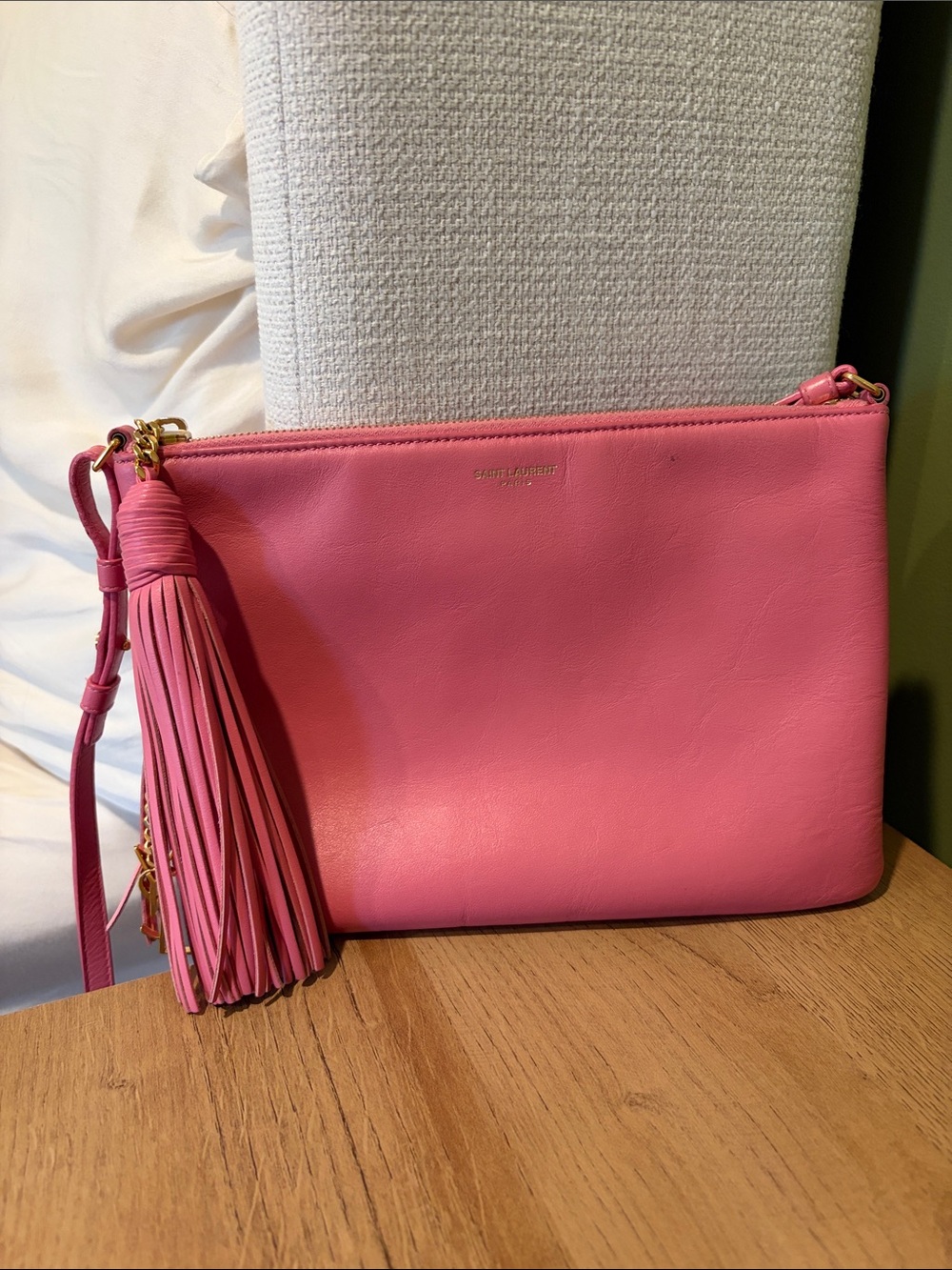 Pre-loved Saint Laurent Pink Leather Crossbody with Tassel Charm